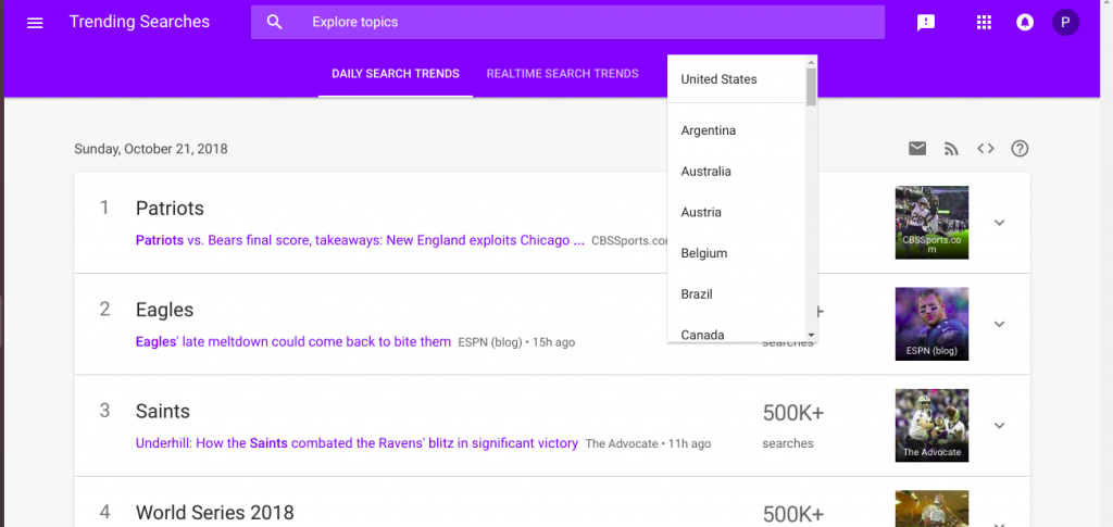 Step 3 for searching trends on Google trends to create a Mobile App