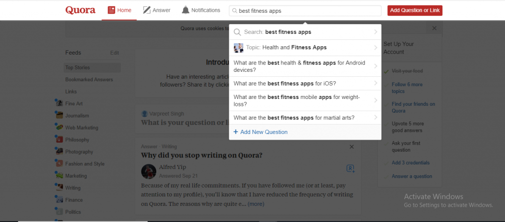 Step 2 for How to use Quora for Market Research to create a mobile App